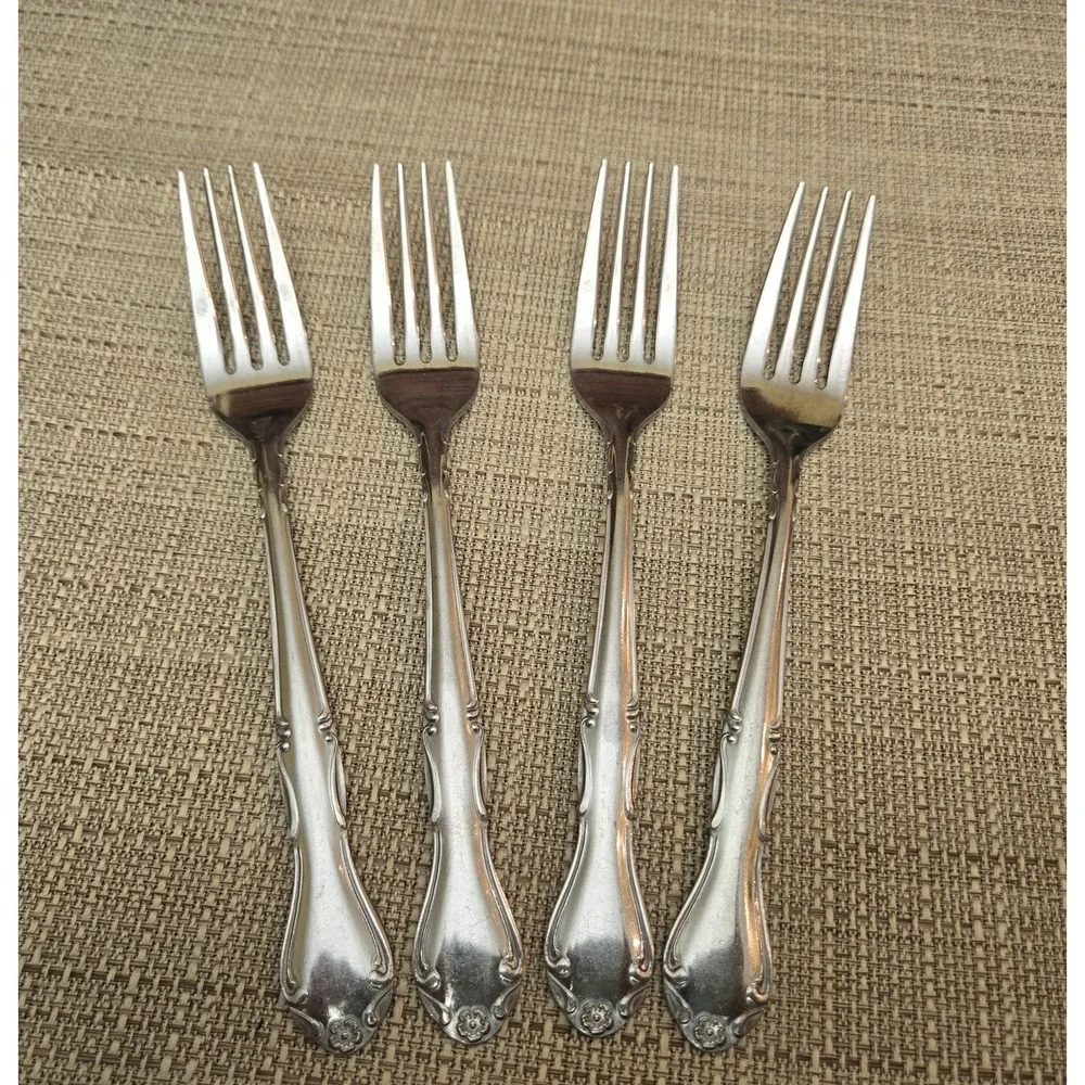 Oneida MELINDA Stainless Silverware Flower Tip Glossy Lot Of 4 Dinner Fork